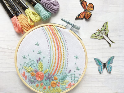 Rainbow Flower Hand Embroidery 4 inch fabric Stitch Sampler