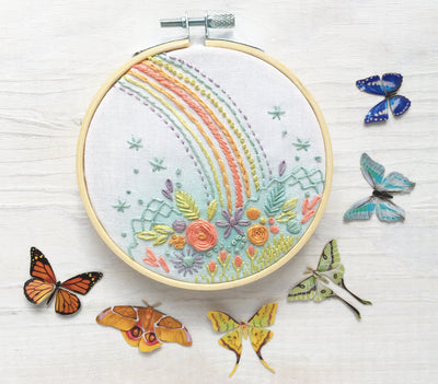 Rainbow Flower Hand Embroidery 4 inch fabric Stitch Sampler