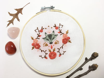Wolf and Roses Beginner hand embroidery pattern download
