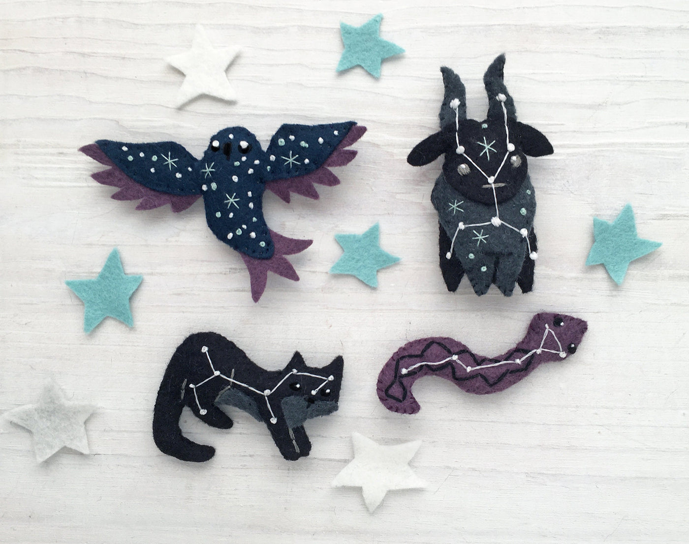 Constellation Animals set 2 Sewing Pattern, owl, bull, snake, cat