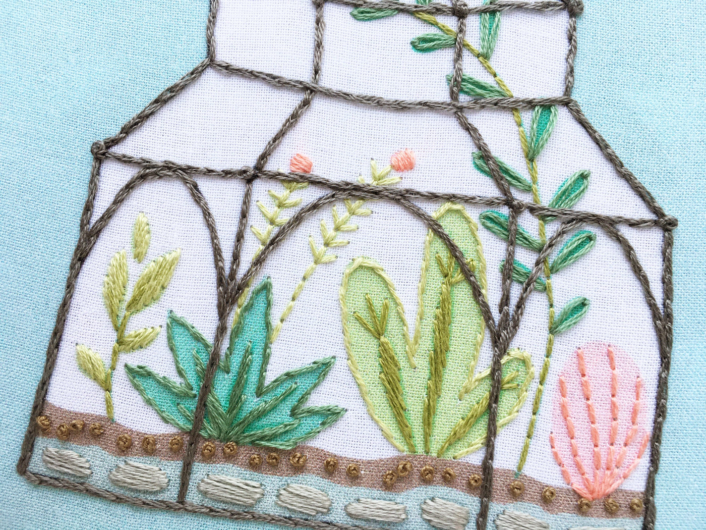 Terrarium Plants Hand Embroidery pattern download, greenhouse, plant lover