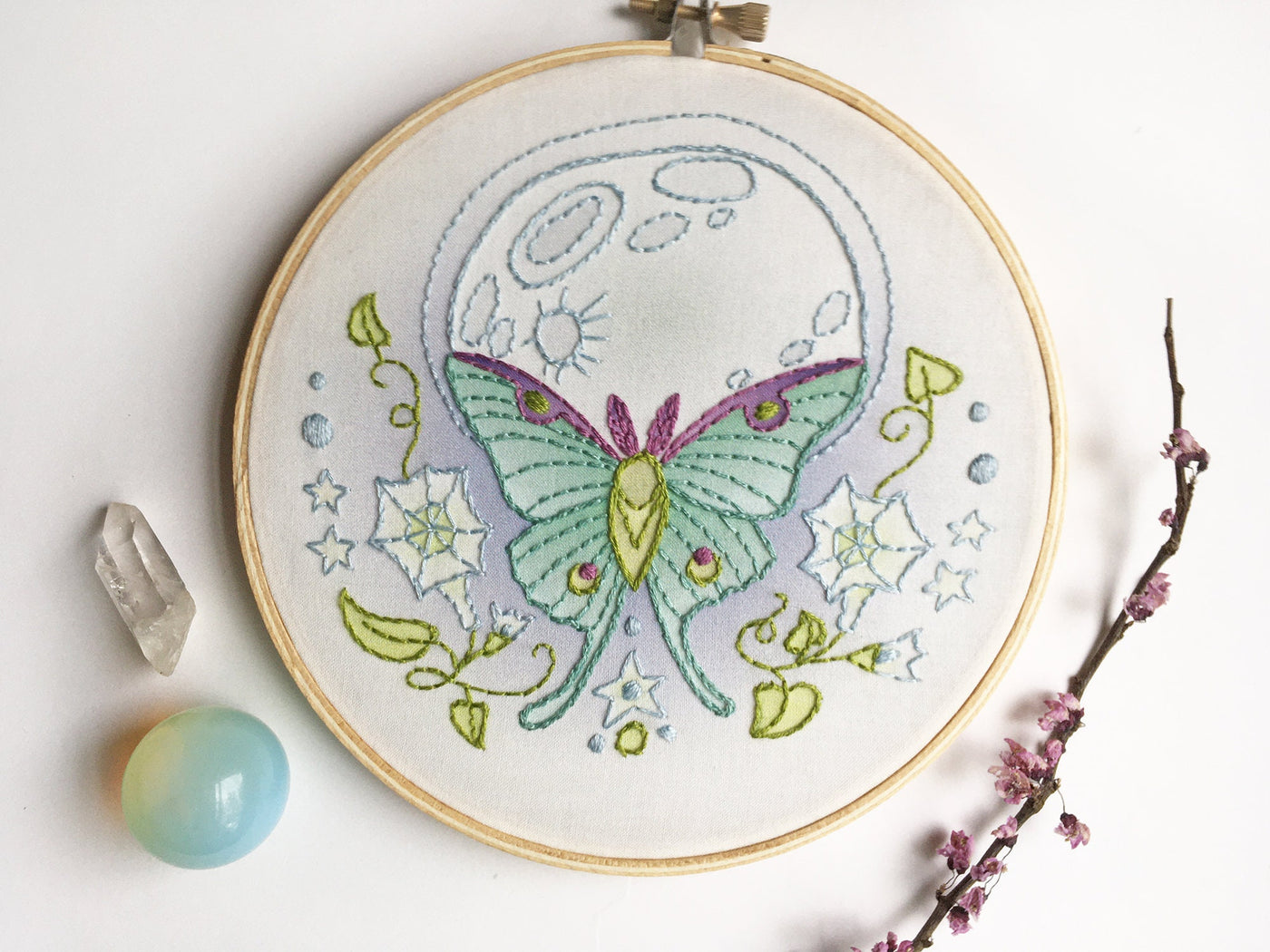 Luna Moth Butterfly Moon hand embroidery pattern download