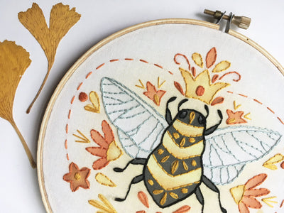 Queen Bee Beginner Embroidery printed fabric Sampler