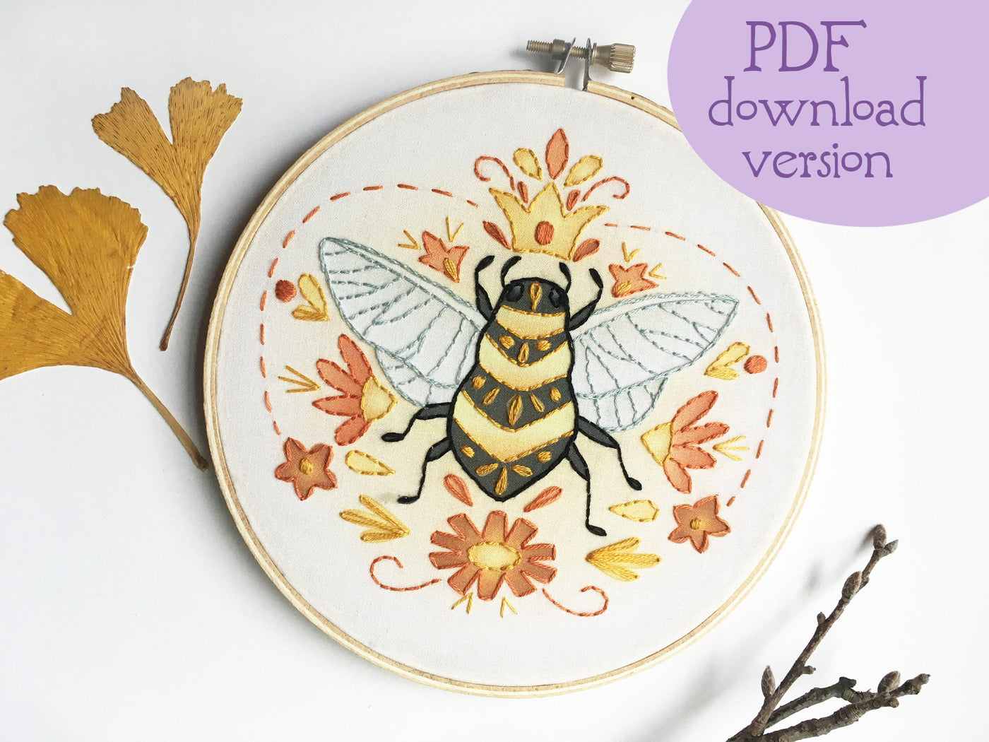Queen Bee Beginner Embroidery pattern PDF download