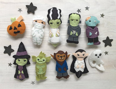 Complete Movie Monsters Halloween felt sewing pattern set