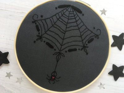 Black Spider Web Halloween Hand Embroidery Sampler