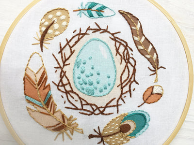 Nest and Feathers Embroidery pattern download, robin's egg nest