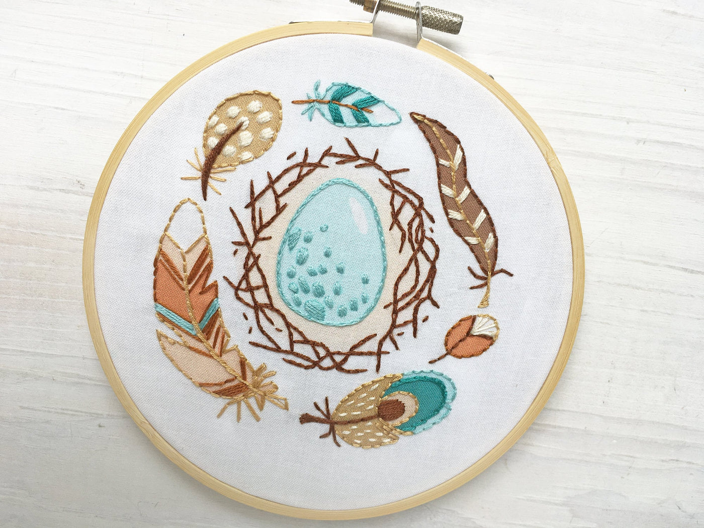 Nest and Feathers Embroidery pattern download, robin's egg nest