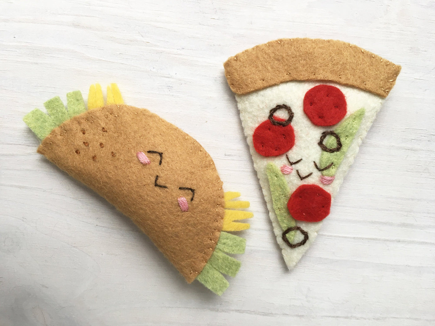 Fast Food Plush Felt Sewing Pattern, taco, pizza, burger and fries