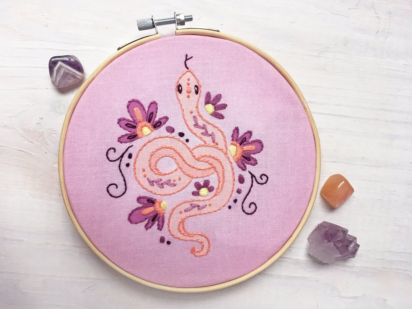 Snake and Flowers Hand Embroidery pattern download