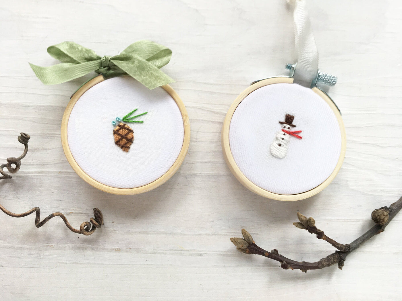 Mini embroidery hoop ornaments