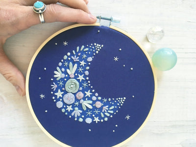Floral Crescent Moon Hand Embroidery Sampler