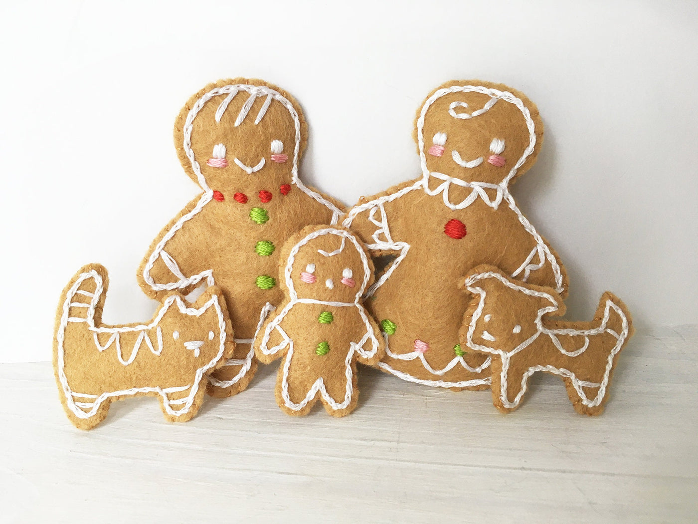 Gingerbread Man Cookie Family felt Christmas ornaments Sewing Pattern