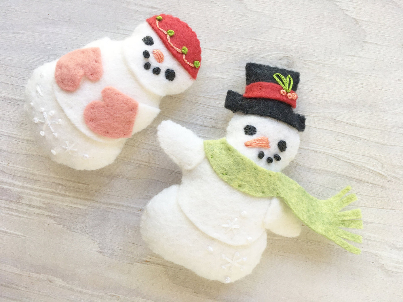 Snowman Family Felt Christmas Ornaments Sewing Pattern