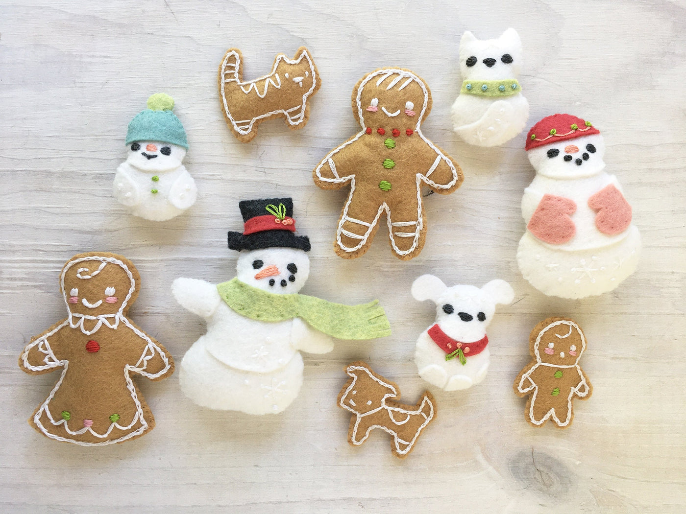 Gingerbread Man Cookie Family felt Christmas ornaments Sewing Pattern