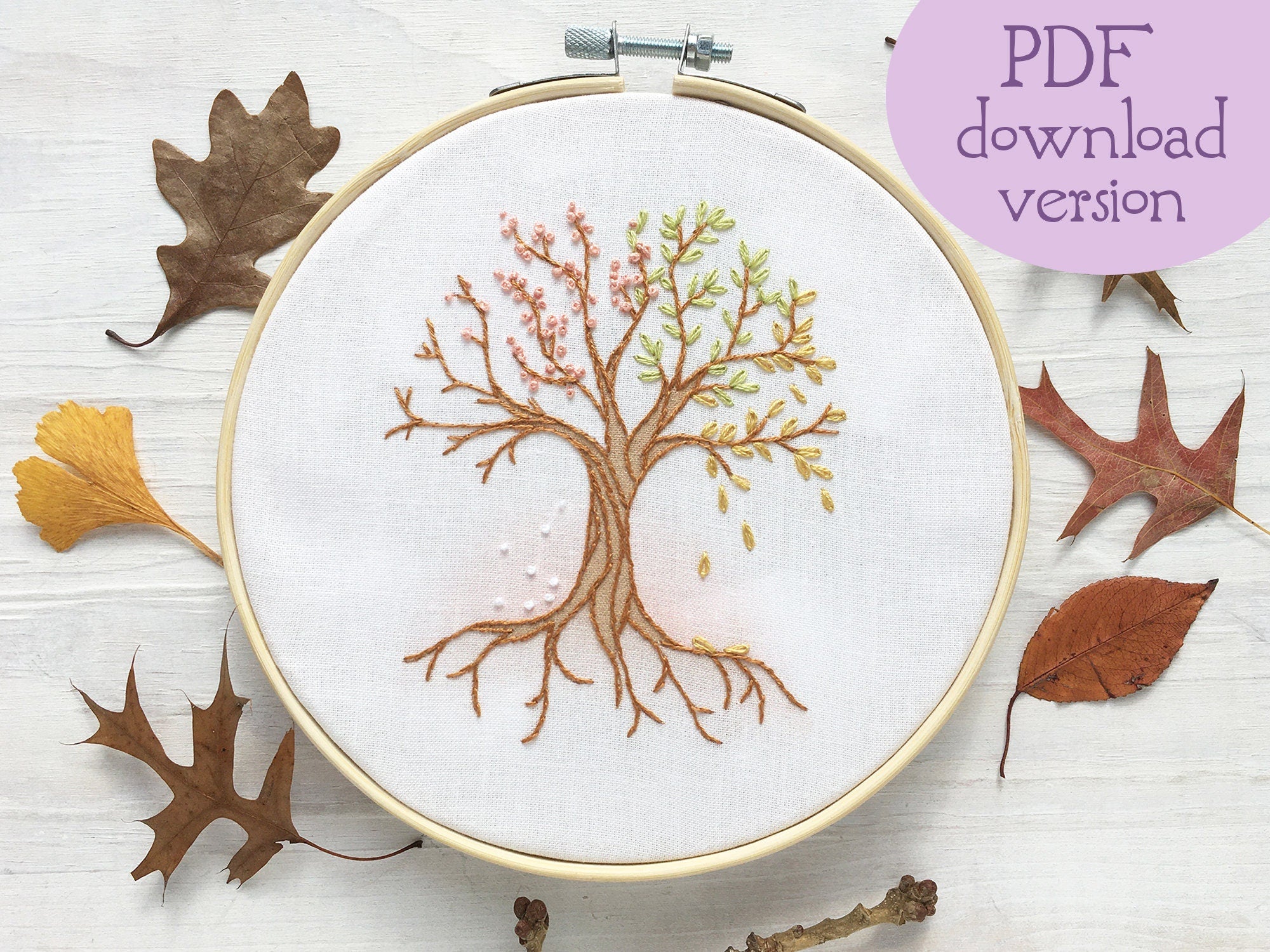 4 Seasons Tree Beginner Hand Embroidery pattern – Little Dear Shop