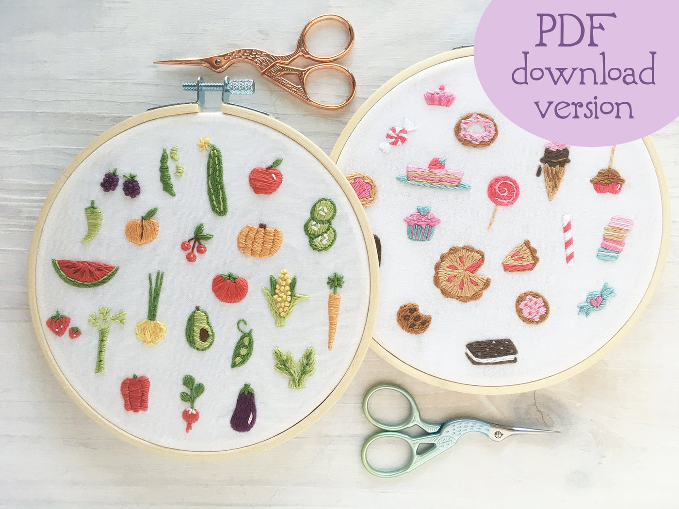 Tiny Sweets and Veggies Hand Embroidery 2 pattern set