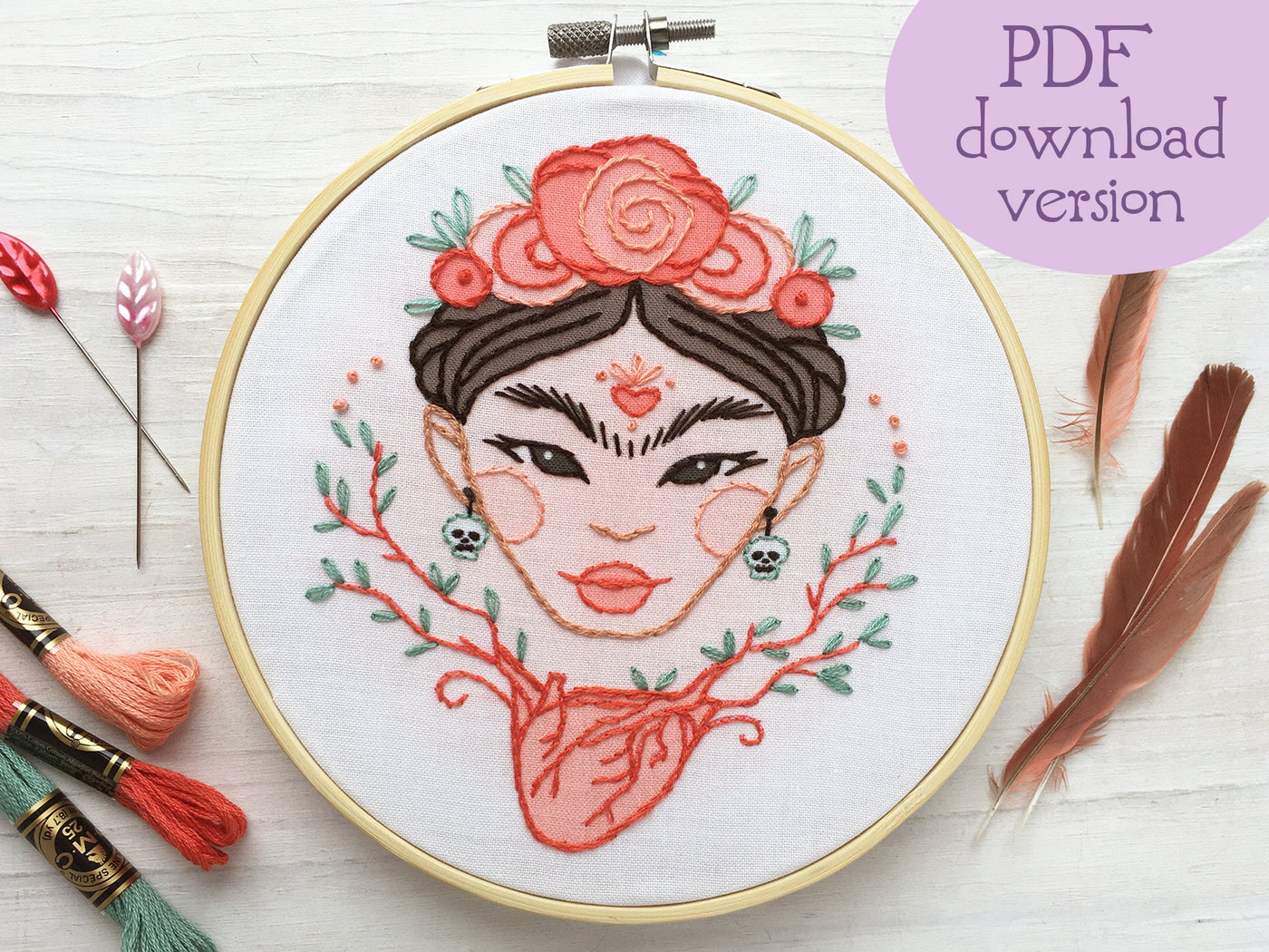 Frida's Heart Hand Embroidery pattern download