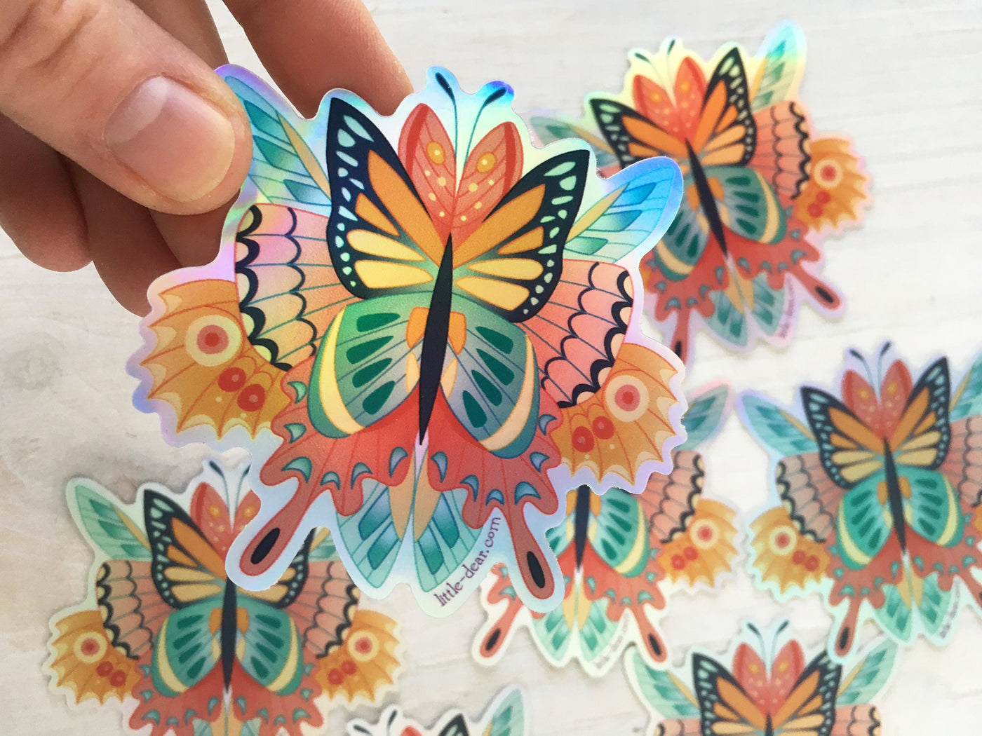 Holographic Butterflies Vinyl Sticker, hologram metallic rainbow butterfly