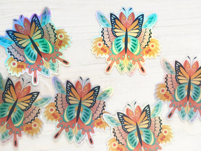 Holographic Butterflies Vinyl Sticker, hologram metallic rainbow butterfly