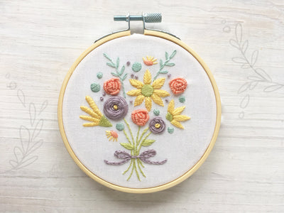 Fairy Flower Bouquet Hand Embroidery 4 inch fabric sampler