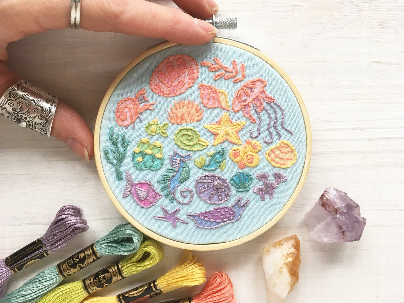 Rainbow Sea Creatures Hand Embroidery pattern download