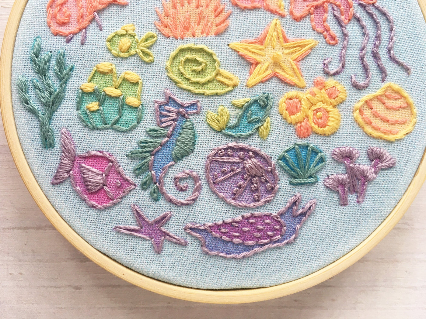 Rainbow Sea Creatures Hand Embroidery pattern download