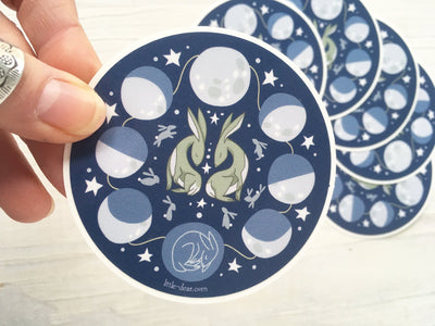 Rabbit Moon phases Vinyl Sticker