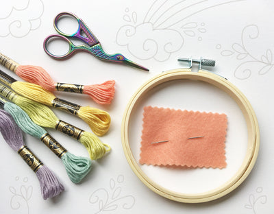 Hand Embroidery Start Up Supply Kit, floss, needles, scissors, hoop