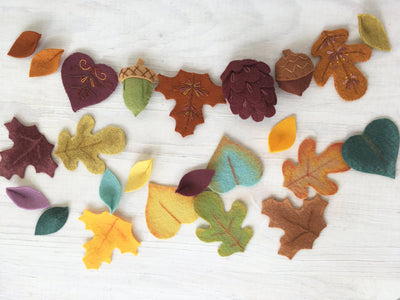Felt Leaves Sewing Pattern for fall autumn wreath or garland, acorn, pine cone