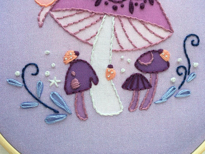 Purple Mushrooms, Snail and Ladybugs Hand Embroidery pattern