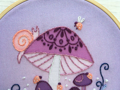 Purple Mushrooms, Snail and Ladybugs Hand Embroidery pattern