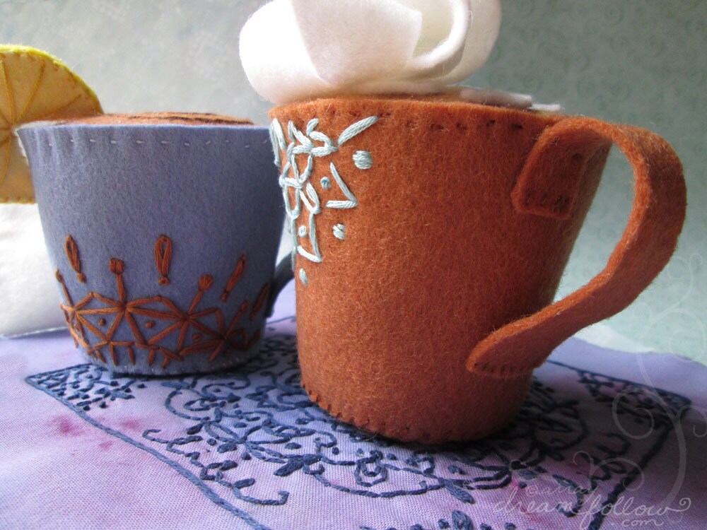 I love Coffee and Tea Cup felt plush sewing pattern