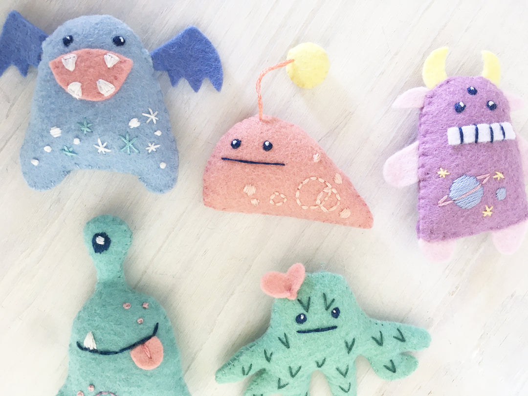 felt monsters Aliens and Monsters felt plush sewing pattern