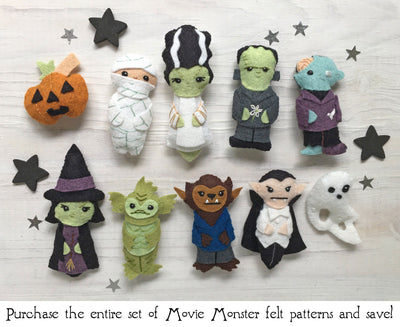 Movie Monsters set 2 Halloween felt plush sewing pattern