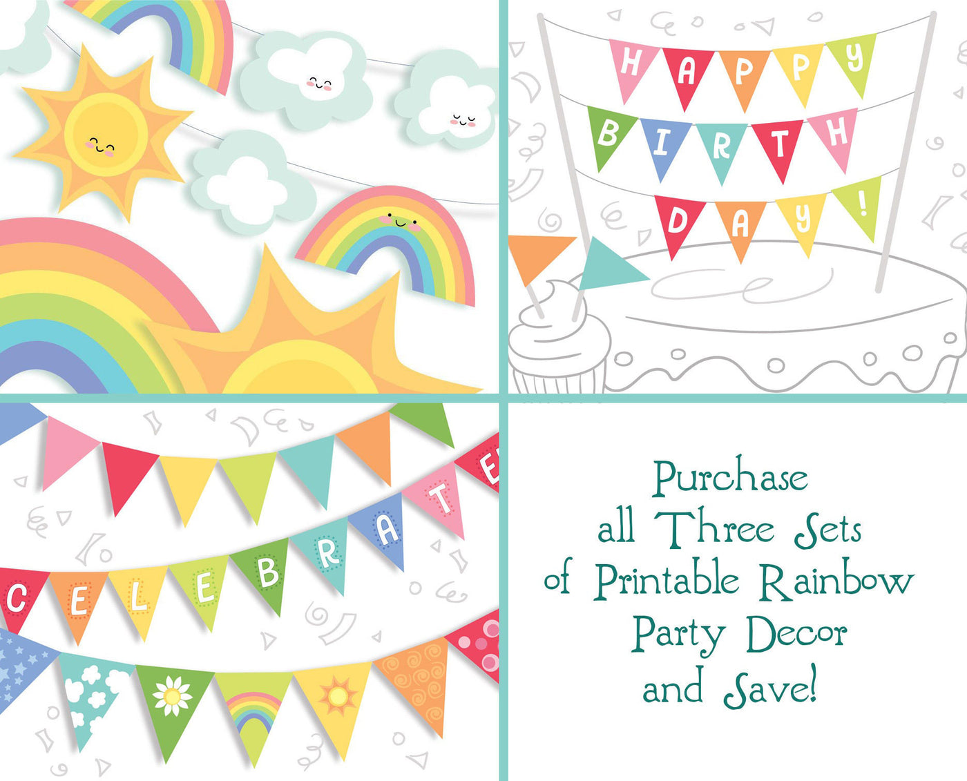 Rainbow Party Decorations, Rainbow Birthday Banner, Rainbow Party