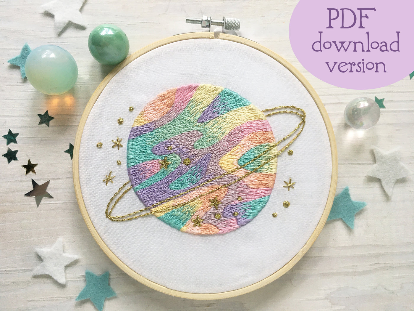 Planet Rainbow Hand Embroidery pattern download