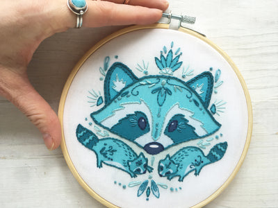 Blue Raccoon Hand Embroidery pattern download