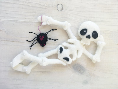 Skelly and Spidey Halloween skeleton felt plush sewing pattern