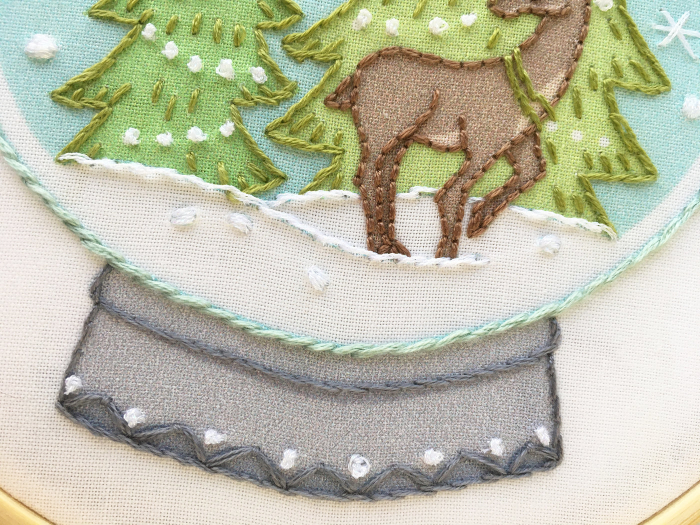 Christmas Snow Globe Hand Embroidery fabric sampler
