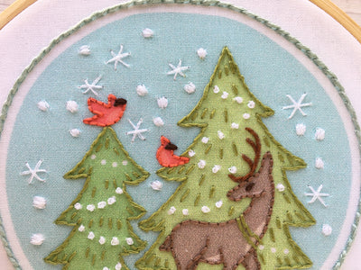 Christmas Snow Globe Hand Embroidery fabric sampler