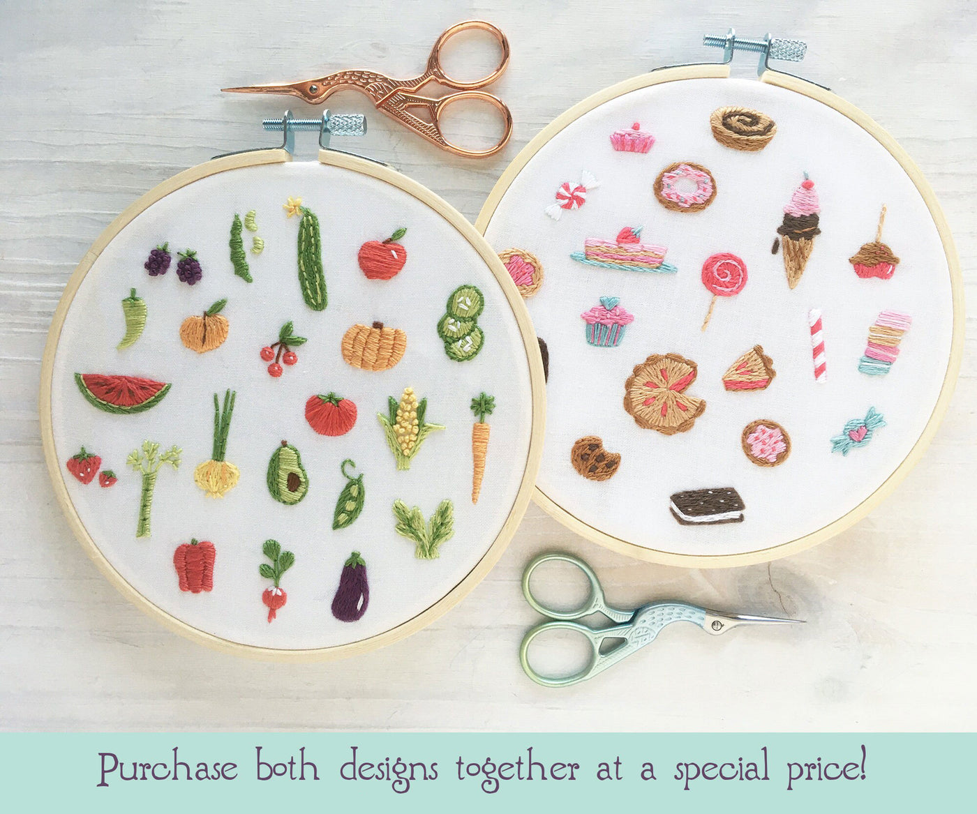 Tiny Fruits and Veggies Hand Embroidery pattern download
