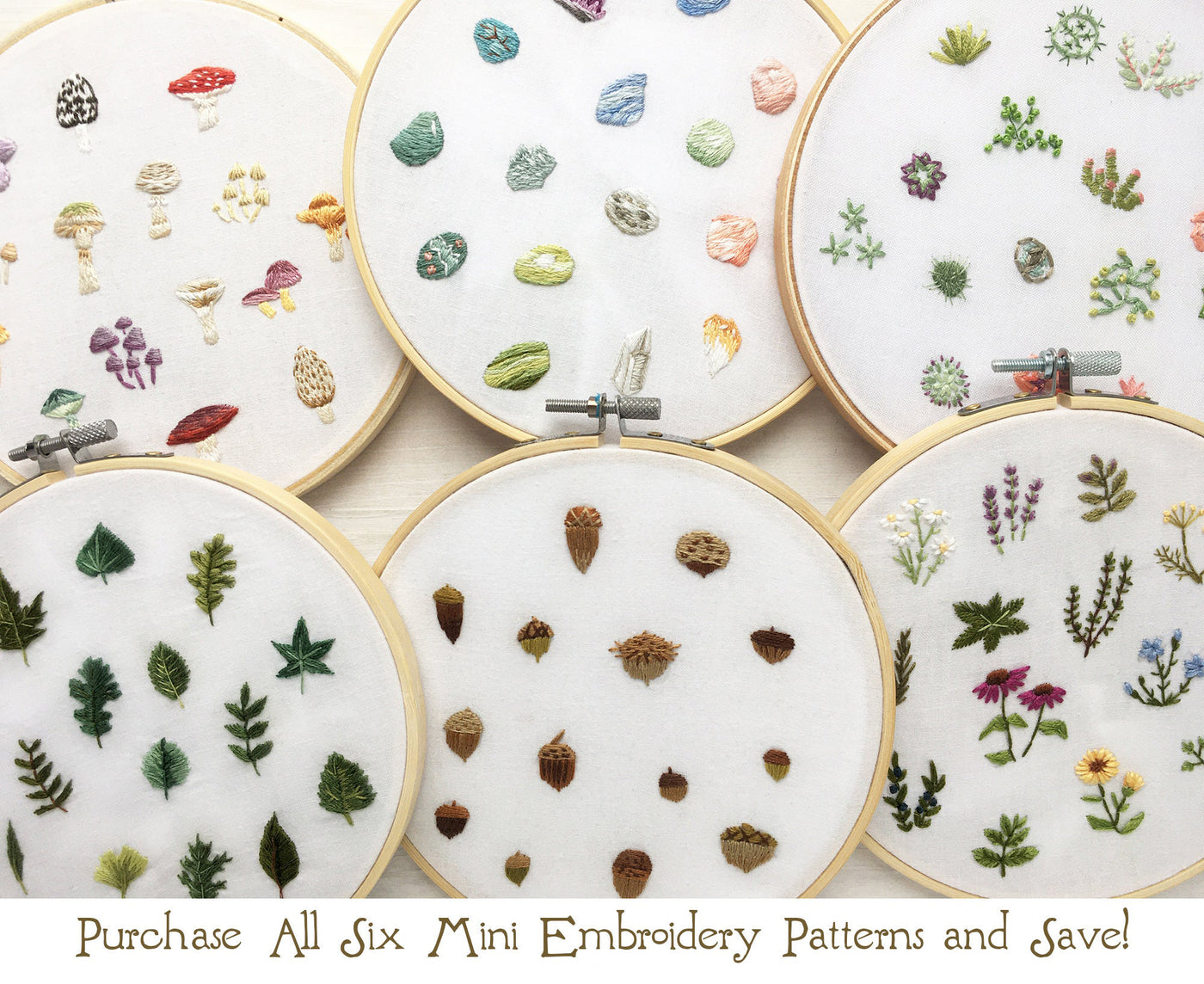 Tiny Acorns Hand Embroidery pattern download, mini woodland design