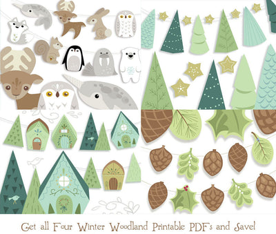 Pine Trees and Stars Christmas printable/ SVG garland and party decor