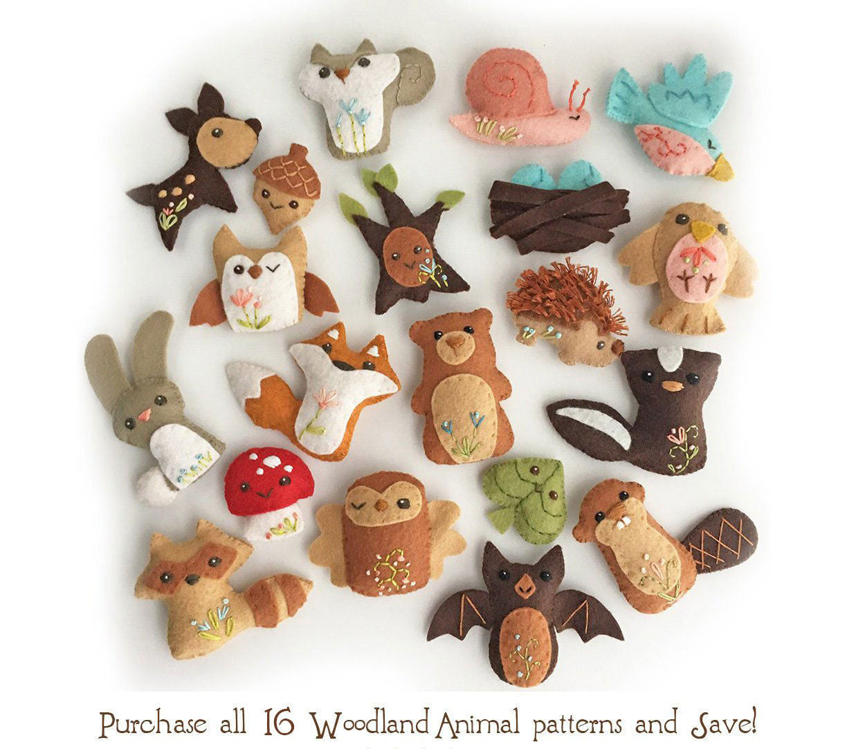 Woodland Creatures set 4 Felt Animals sewing pattern